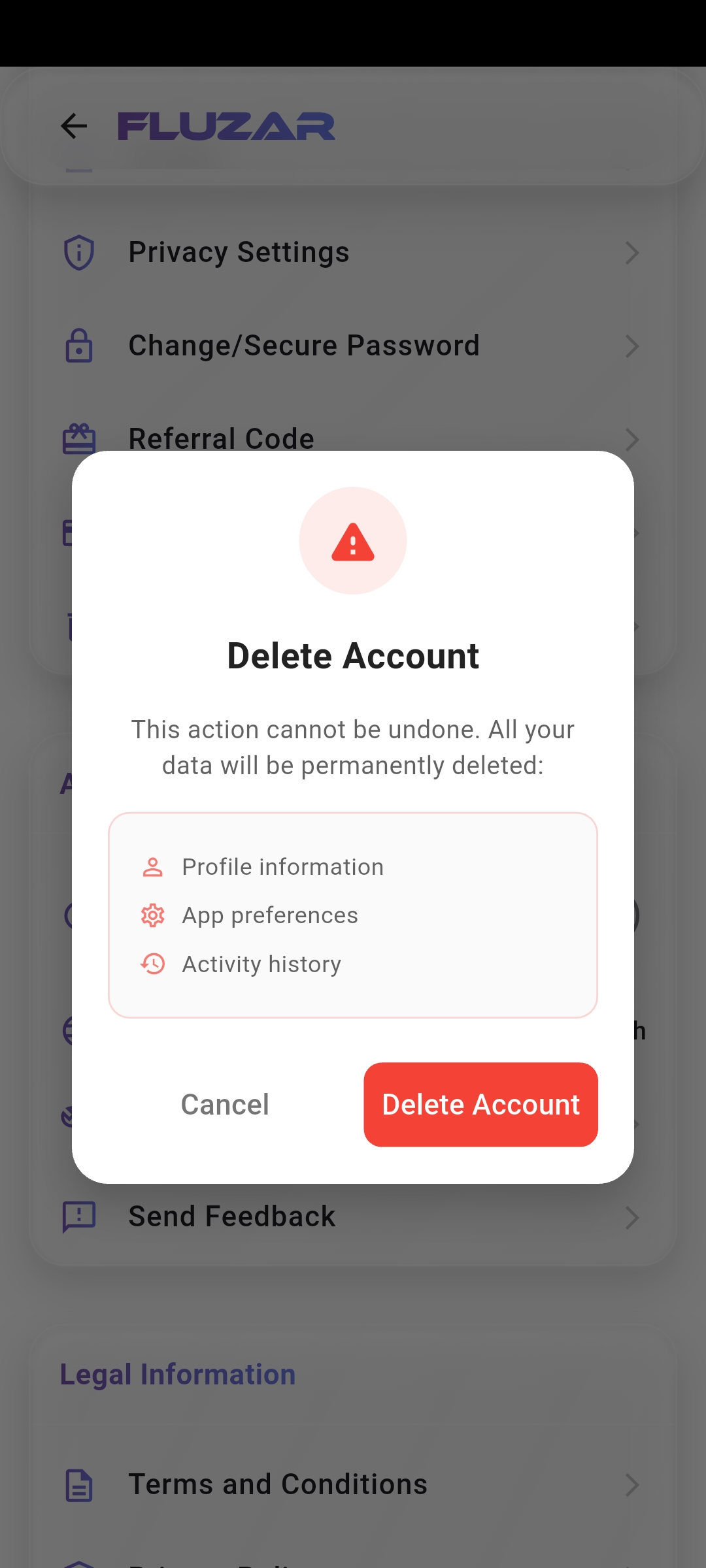 Account deletion screenshot 2