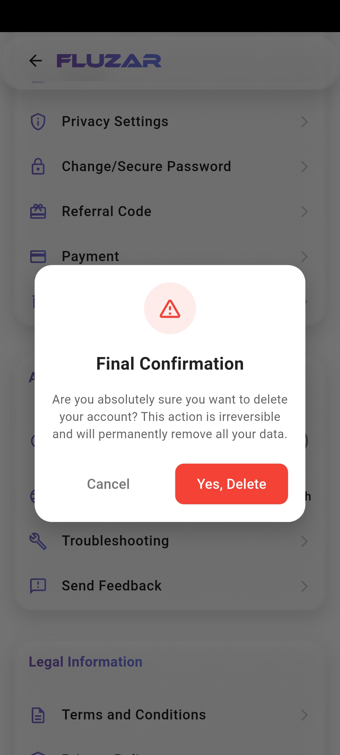 Account deletion screenshot 3